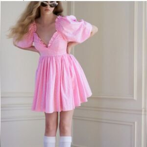 Selkie Ballerina Jukebox Puff Mini Dress Pink Eyelet Large